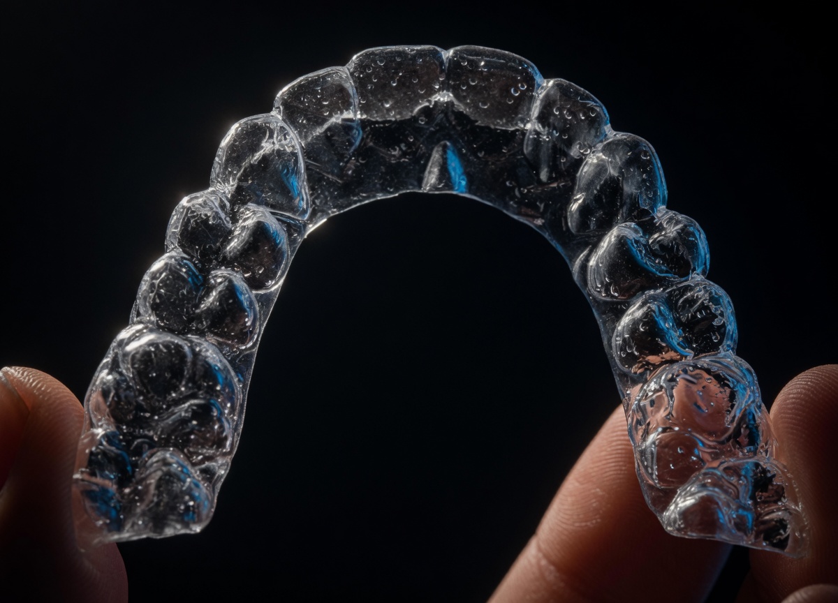 Gouttière thermoformée transparente sur modèle dentaire